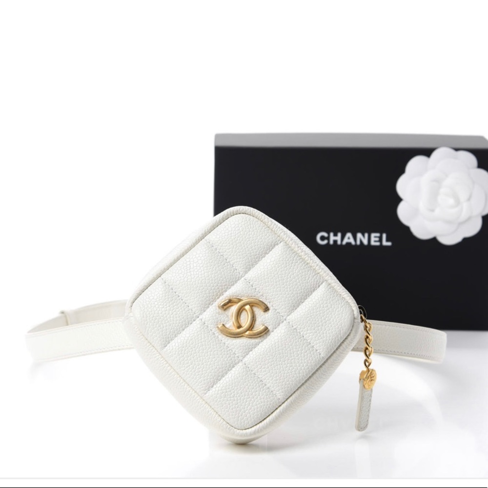 Chanel white Caviar Coin bag waist belt pouch GHW